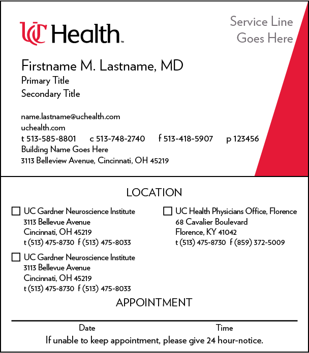 UC Health 3-location appt card